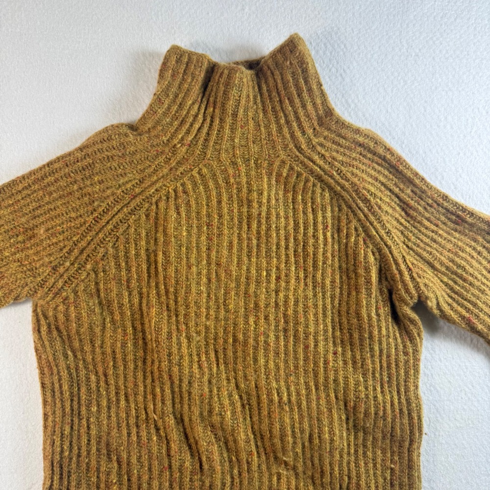 Faherty Mock Neck Sweater Womens Small Wool Alpaca Ribbed Knit Mustard Yellow